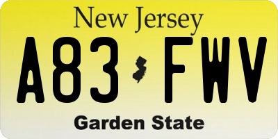 NJ license plate A83FWV
