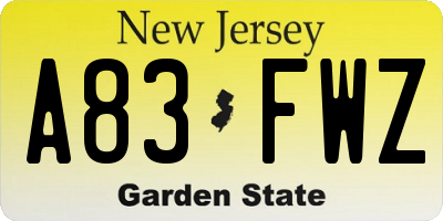 NJ license plate A83FWZ
