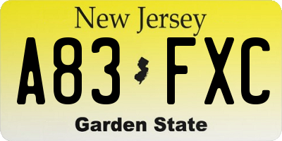 NJ license plate A83FXC
