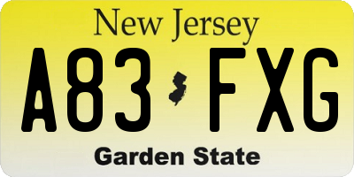 NJ license plate A83FXG