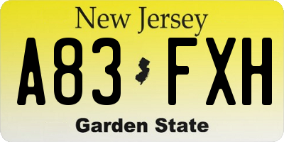 NJ license plate A83FXH
