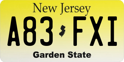 NJ license plate A83FXI