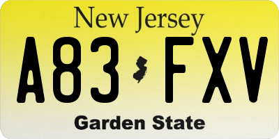 NJ license plate A83FXV