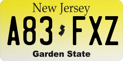 NJ license plate A83FXZ