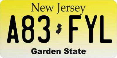 NJ license plate A83FYL
