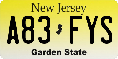 NJ license plate A83FYS
