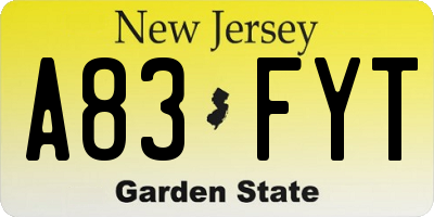 NJ license plate A83FYT