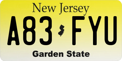 NJ license plate A83FYU