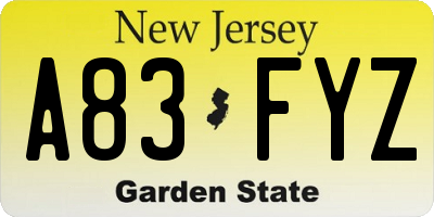 NJ license plate A83FYZ