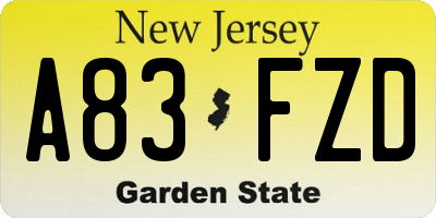 NJ license plate A83FZD