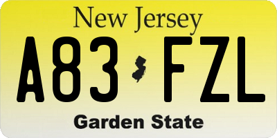 NJ license plate A83FZL