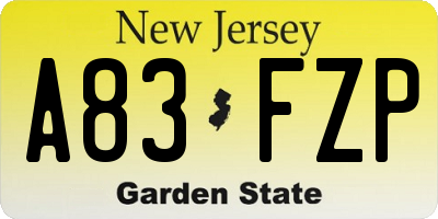 NJ license plate A83FZP
