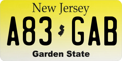 NJ license plate A83GAB
