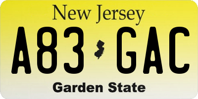 NJ license plate A83GAC
