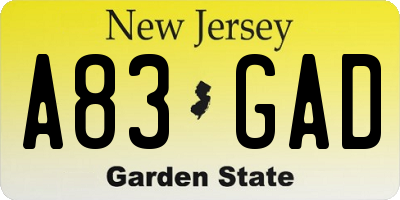 NJ license plate A83GAD