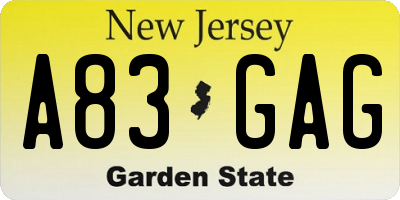 NJ license plate A83GAG