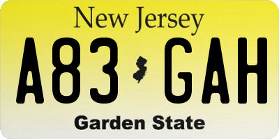 NJ license plate A83GAH