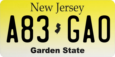 NJ license plate A83GAO