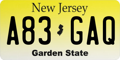 NJ license plate A83GAQ