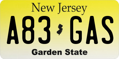 NJ license plate A83GAS