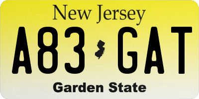 NJ license plate A83GAT