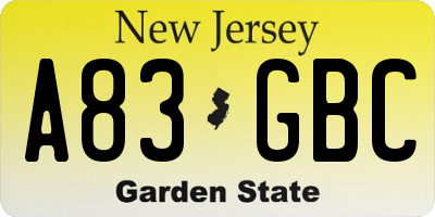 NJ license plate A83GBC