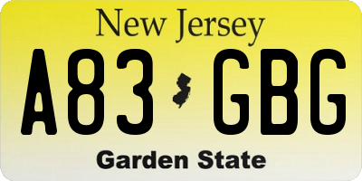 NJ license plate A83GBG