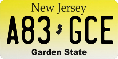 NJ license plate A83GCE