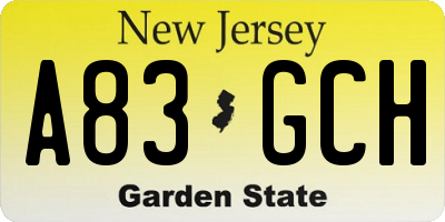 NJ license plate A83GCH