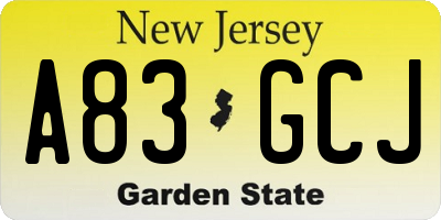 NJ license plate A83GCJ