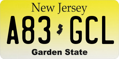 NJ license plate A83GCL