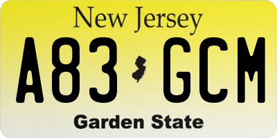 NJ license plate A83GCM