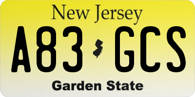 NJ license plate A83GCS