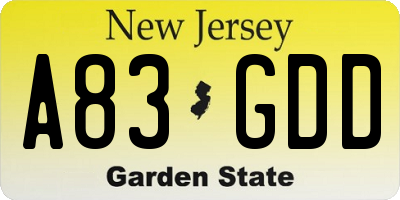NJ license plate A83GDD