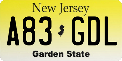 NJ license plate A83GDL