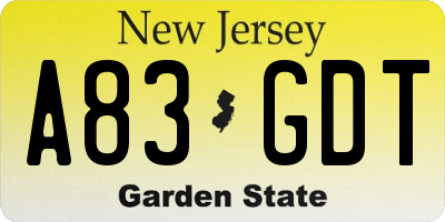 NJ license plate A83GDT