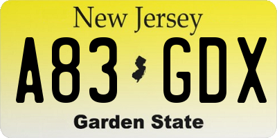 NJ license plate A83GDX