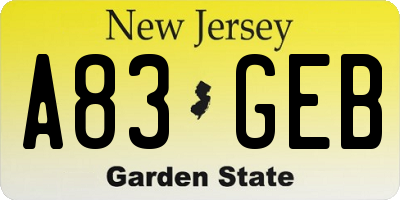 NJ license plate A83GEB