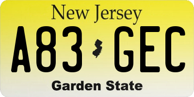 NJ license plate A83GEC
