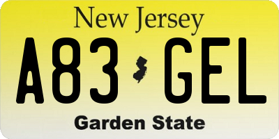 NJ license plate A83GEL