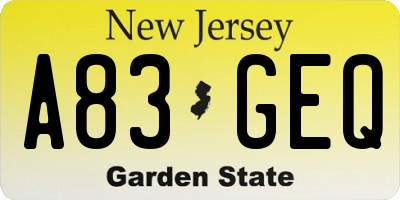 NJ license plate A83GEQ