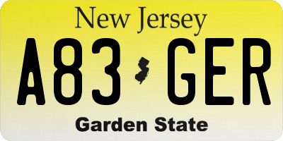 NJ license plate A83GER