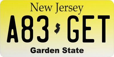 NJ license plate A83GET