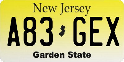 NJ license plate A83GEX