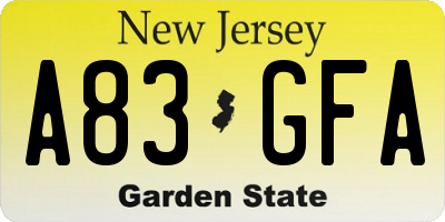 NJ license plate A83GFA