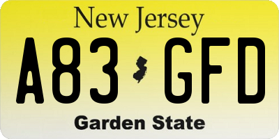 NJ license plate A83GFD