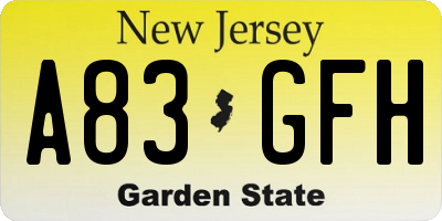 NJ license plate A83GFH