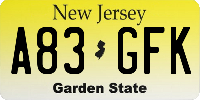 NJ license plate A83GFK