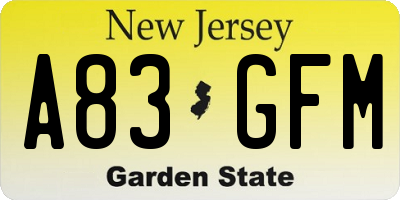 NJ license plate A83GFM