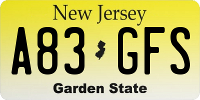 NJ license plate A83GFS